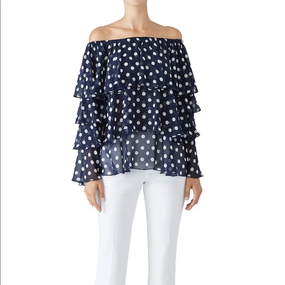 Show me your mumu off the shoulder top S small polka dot chi chi bell sleeve - Picture 1 of 13